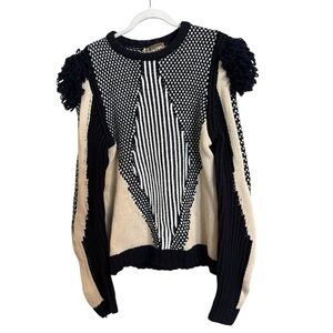 Ecru Lab Heavy Knit Pullover Navy‎ Cream Puff Shoulder Sweater Medium/Large